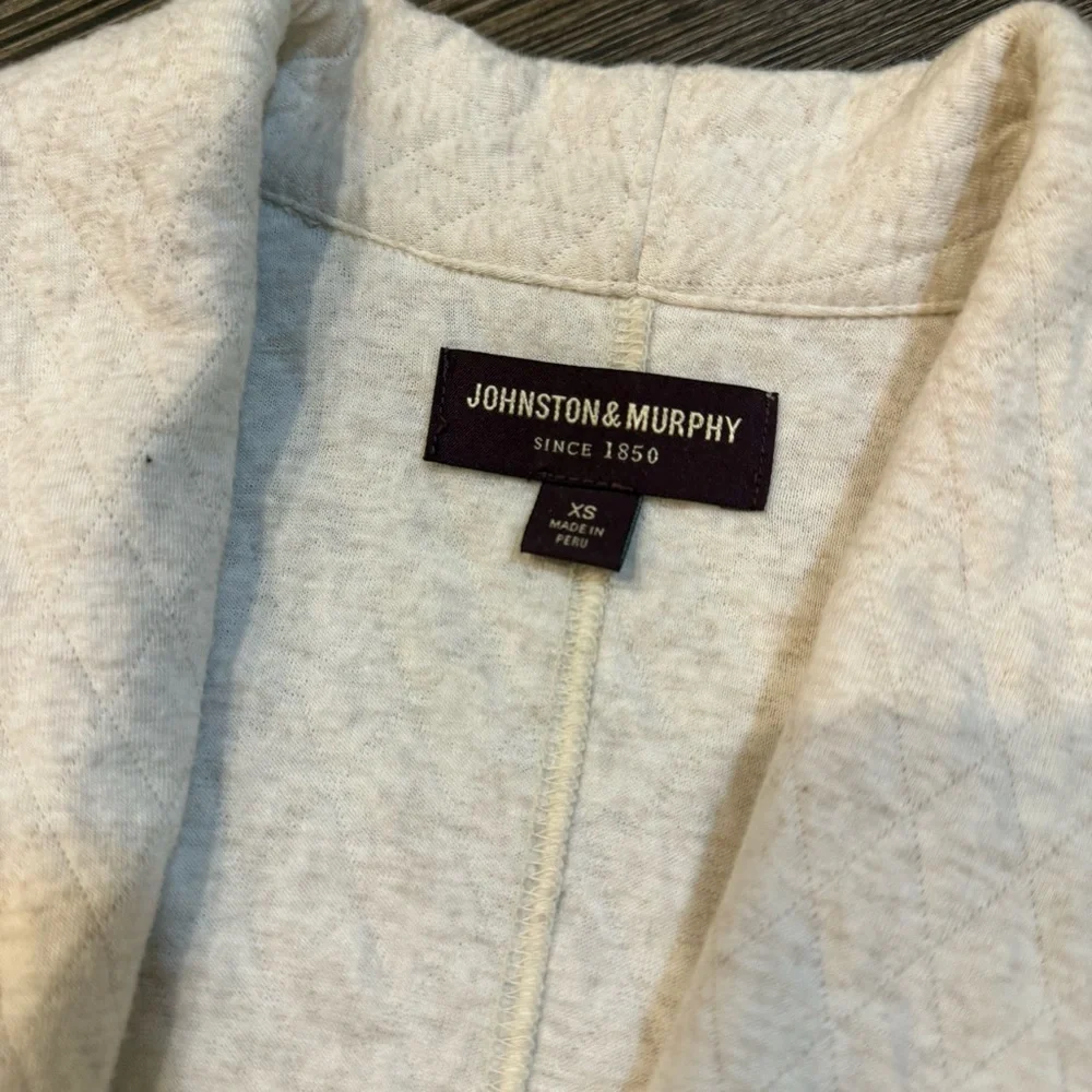 Johnston & Murphy Quilted Cream Shawl-Collar Cardigan Open Front Womens Size XS - Picture 8 of 10